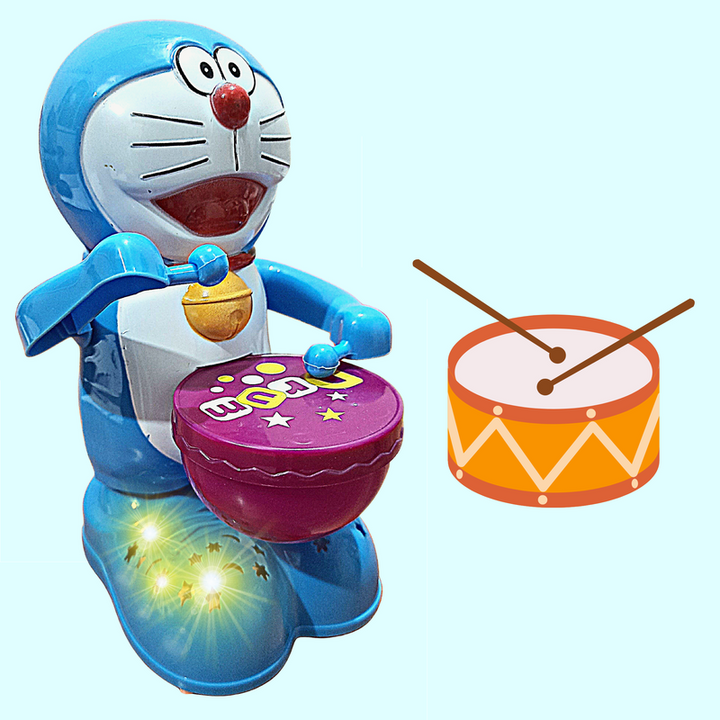 Rotating Doraemon Beat Drummer Toy with Flashing Lights (1-4 Years)