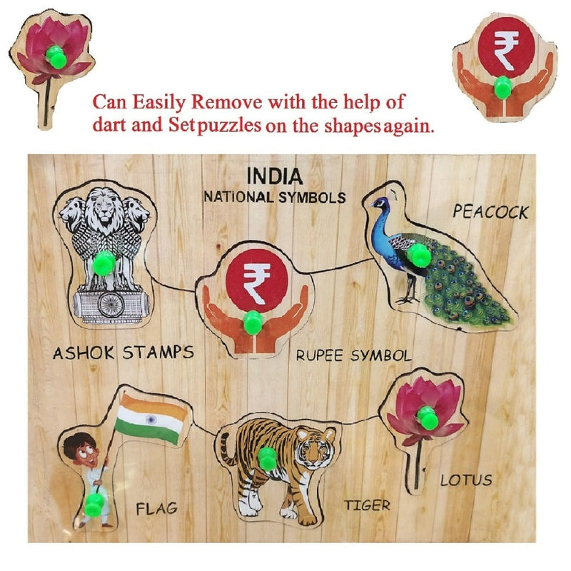 Wooden Jigsaw Puzzles Toy Early Educational Learning Shapes Multicolor Indian National Symbol Design-3