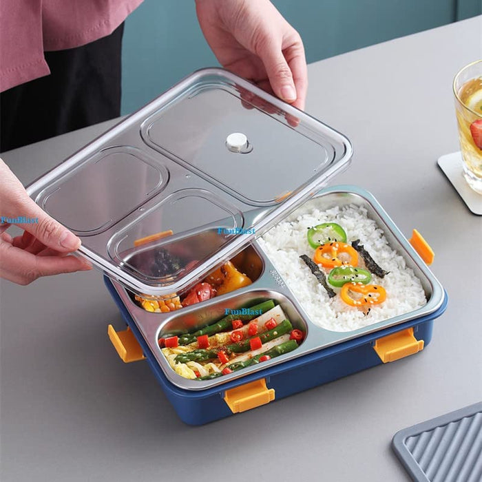 3 Compartment Lunch Box Stainless Steel Tiffin Box (Pack of 1) - Assorted Colours