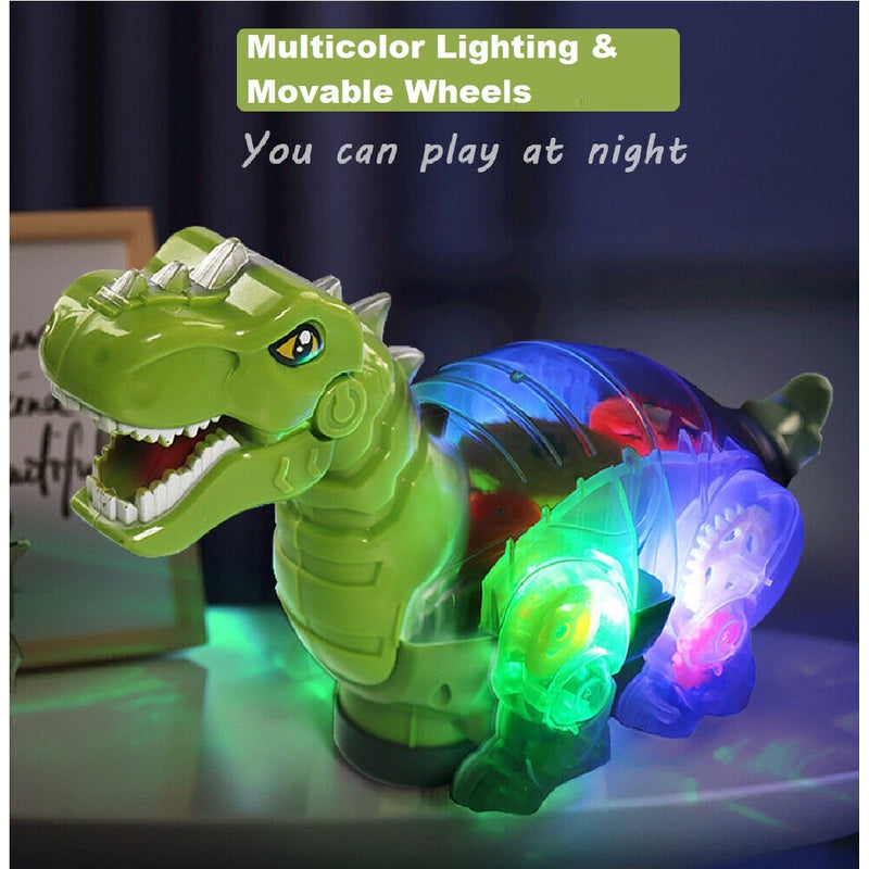 Electric Transparent Gear Dragon Dinosaur Toy Musical Sound 360°Rotation Battery Operated Moving Toys for kids-Multicolor