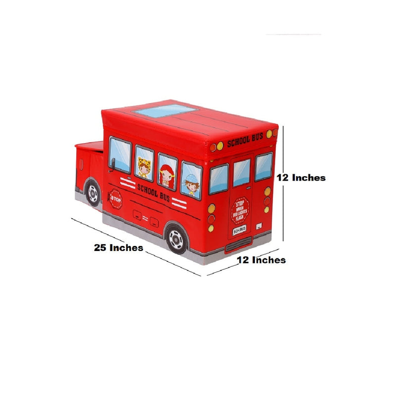 Portable Folding School Bus Laundry Orgainzer Cum Sitting Stool for Kid Toys, Games, Books Red Storage Box Multipurpose Uses