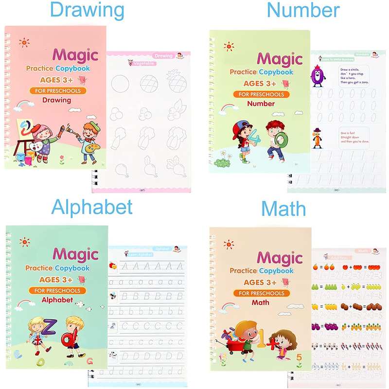 Magic Practice Copybook, Number Tracing Book for Preschoolers with Pen, Magic Calligraphy Copybook Set Practical Reusable Writing Tool Simple Hand Lettering