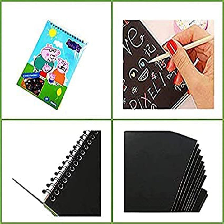 Pack of 2 - Scratch Paper Drawing Book with Wooden Stylus Stick | Peppa Pig & Unicorn (5-8 Years)