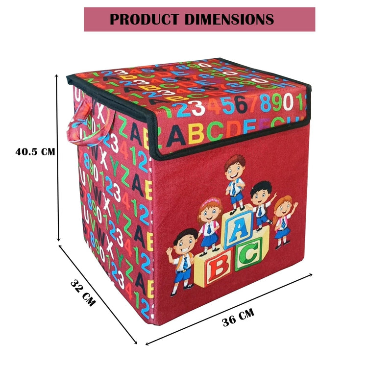 ABCD Red Printed Foldable Storage Box with Flip Top Lid for Kids