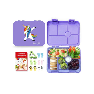 6 Compartment Bento Lunch Box - Unicorn Purple