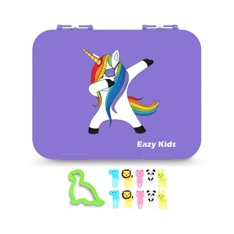 6 Compartment Bento Lunch Box - Unicorn Purple