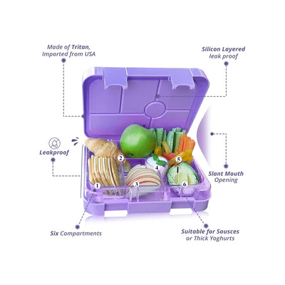 6 Compartment Bento Lunch Box - Unicorn Purple