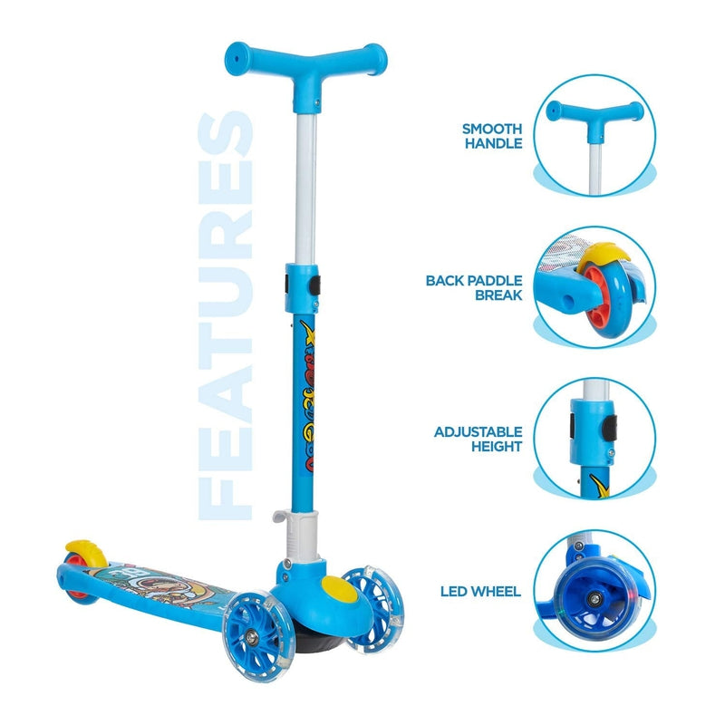 Kids Blue Scooter Adjustable & Foldable Handle Multicolor Flashing LED Wheels Ride on Scooters