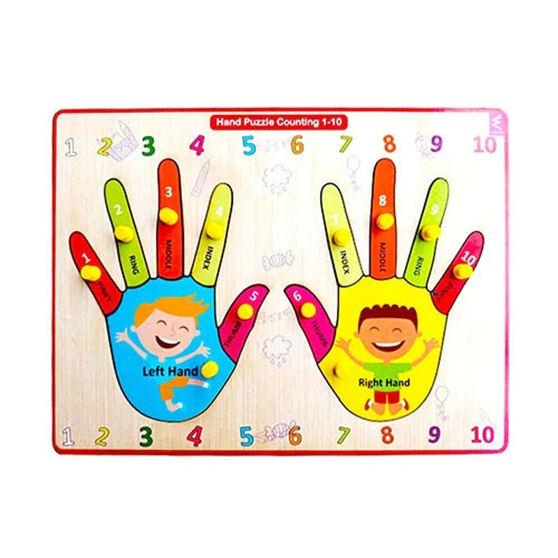 Wooden Hand Finger learning and counting Educational Knob Tray