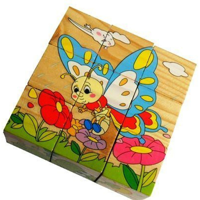 3D 6 Face Animal Block Puzzle 6 in 1 Wooden Cube Jigsaw Toys (Insects)