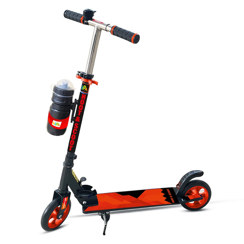 Gaming Hoot and Scoot Tri Scooter with Water Bottle for Kids & Adults 2 Wheels Steel Frame Large Foldable & Height Adjustable Handle Runner Scooter Capacity