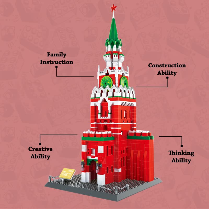 Russian Spasskaya Tower of Moscow Kremlin Russia Building Blocks Set (1047 Pcs)