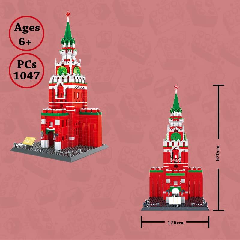 Russian Spasskaya Tower of Moscow Kremlin Russia Building Blocks Set (1047 Pcs)