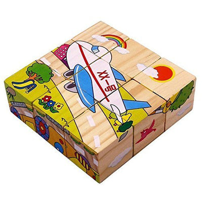 3D 6 Face Animal Block Puzzle 6 in 1 Wooden Cube Jigsaw Toys (Vehicles)