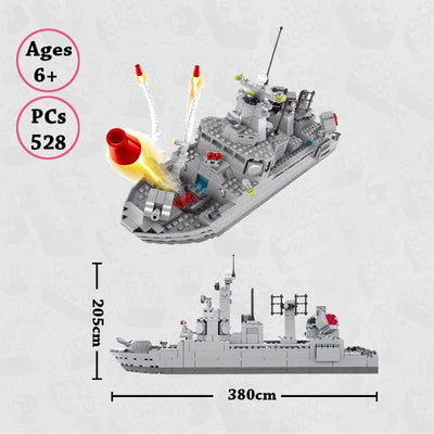 Building Block Set Destroyer Ship Rotating Turret with Gun Attachment (528 Pcs)