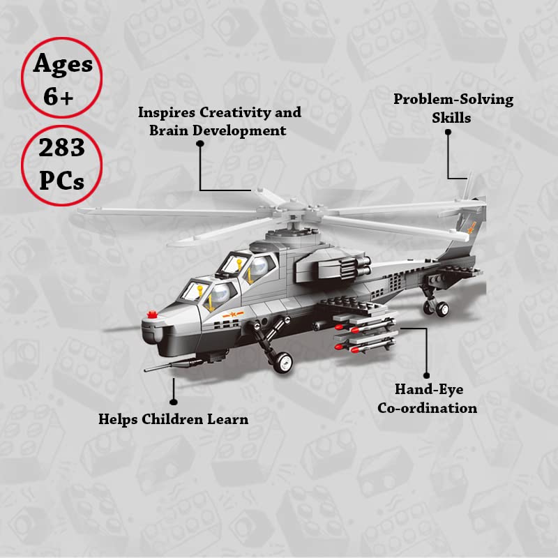 Helicopter Air Force Gunship Building Block Set (283 Blocks)