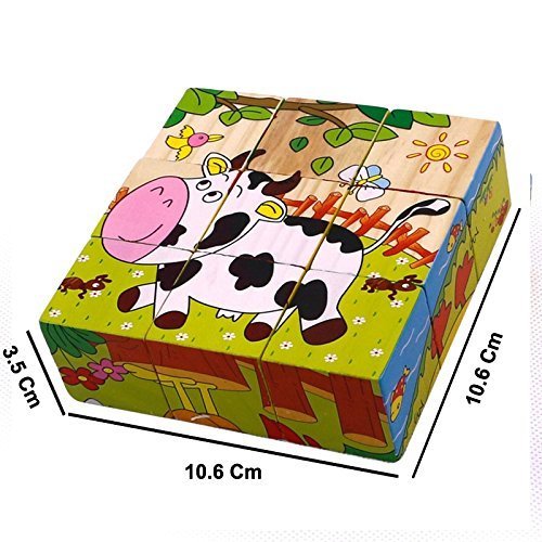 3D 6 Face Farm Animals Wooden Cube Jigsaw Puzzle (1-2 Years)