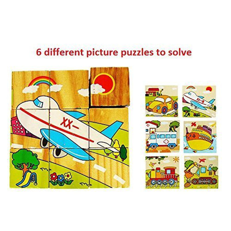 3D 6 Face Animal Block Puzzle 6 in 1 Wooden Cube Jigsaw Toys (Vehicles)