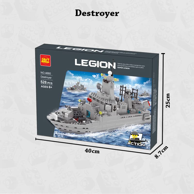 Building Block Set Destroyer Ship Rotating Turret with Gun Attachment (528 Pcs)