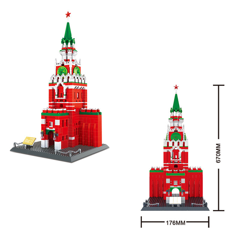 Russian Spasskaya Tower of Moscow Kremlin Russia Building Blocks Set (1047 Pcs)