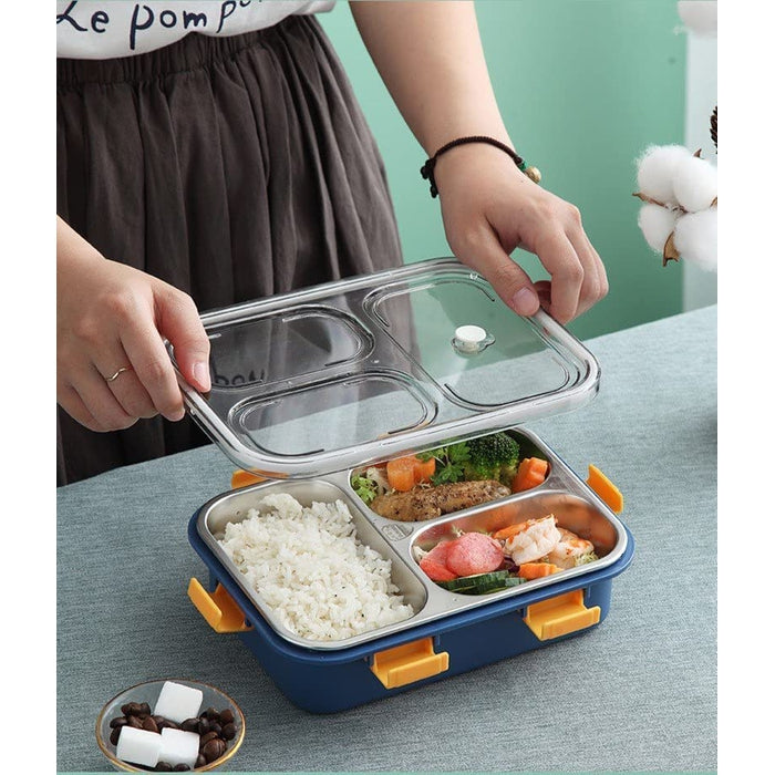 3 Compartment Lunch Box Stainless Steel Tiffin Box (Pack of 1) - Assorted Colours