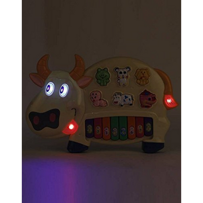 Baby Piano Toy for Infants Toddlers, Musical Cow Piano Keyboard Learning Toy with 8 Keys & Animals Sounds & Led Lights