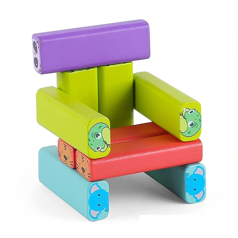 Animal Printed Educational Wooden Stacking Tumbling Tower Blocks Toys, Building Blocks for Kids (54 Pcs)