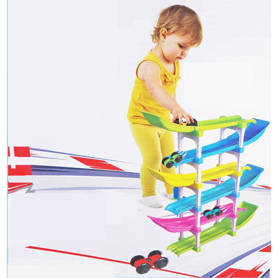 6-Level Racer Ramp Toy with 4 Car Raceing Track for Toddlers, Boys & Girls Mini Playset - Speeding Vehicle Toys