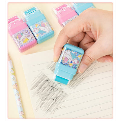 Small Colorful Double Side Eraser Rubber Roller Cute Printed Non-Toxic Eraser (Set of 2 Pcs, Multicolor)