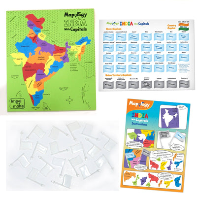Mapology Combo: Map Puzzle of India and World with Capitals and Flags of Country