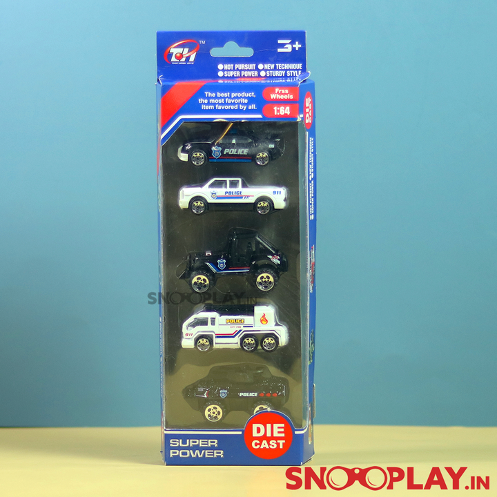 5 in 1 Police Toy Cars Playset For Kids (Metal & Plastic)