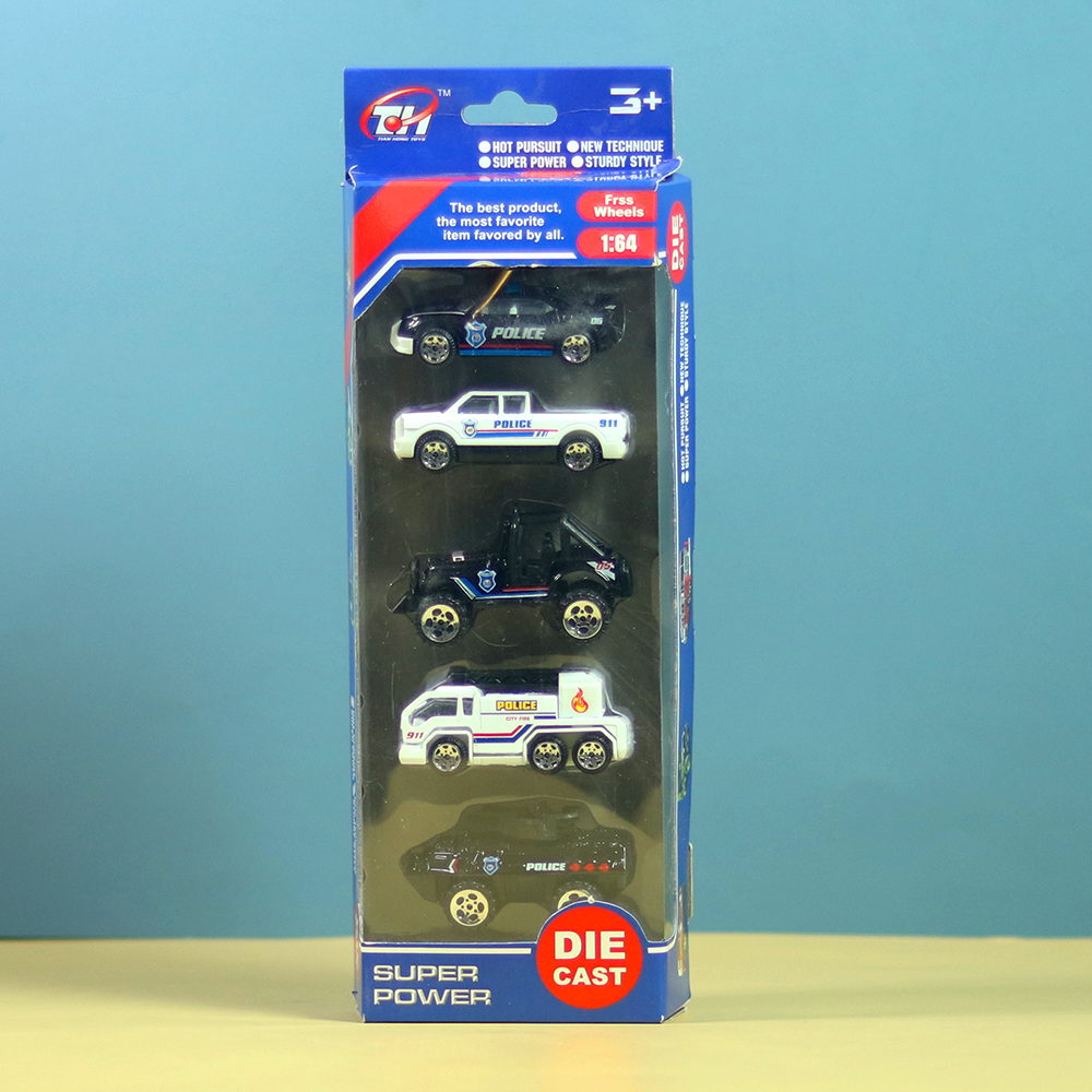5 in 1 Police Toy Cars Playset For Kids (Metal & Plastic)