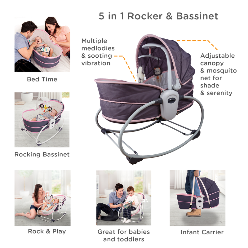 5 in1 Rocker & Bassinet - Pink