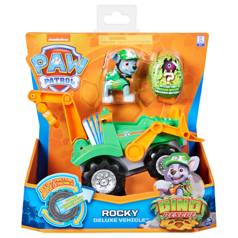 Paw Patrol Dino Rescue Rocky’s Deluxe Rev Up Vehicle With Mystery Dinosaur Figure