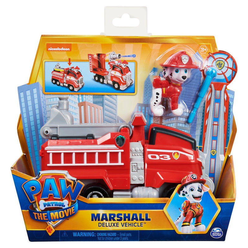 Paw Patrol Marshall’s Deluxe Movie Transforming Fire Truck Toy Car with Collectible Action Figure