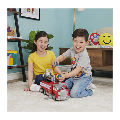 Paw Patrol Marshall’s Transforming Movie City Fire Truck with Extending Ladder, Lights, Sounds and Action Figure Toy