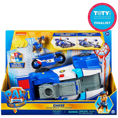 Paw Patrol Chase 2-in-1 Transforming Movie City Cruiser Toy Car with Motorcycle, Lights, Sounds and Action Figure