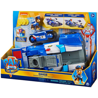 Paw Patrol Chase 2-in-1 Transforming Movie City Cruiser Toy Car with Motorcycle, Lights, Sounds and Action Figure