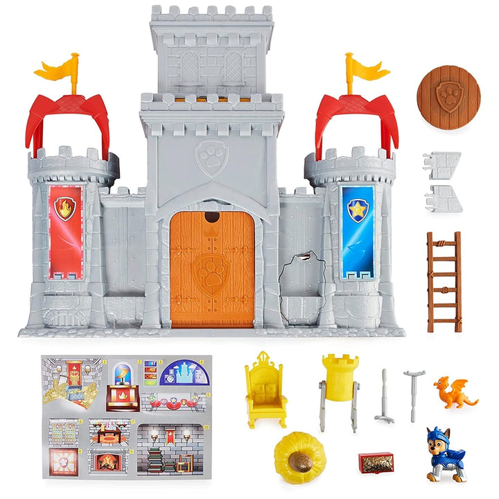 PAW Patrol Chase Rescue Knights Castle Playset - 11 Piece Set with Chase & Dragon Draco Figures (3-7 Years)