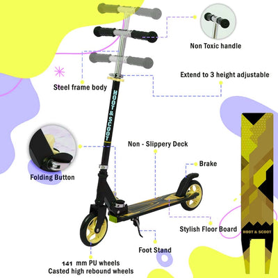 Gaming Hoot and Scoot Tri Scooter with Water Bottle for Kids & Adults 2 Wheels Steel Frame Large Foldable & Height Adjustable Handle Runner Scooter Capacity