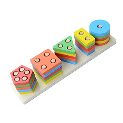 Wooden Geometric Shape Sorter Stacking Puzzle (5 Shapes)