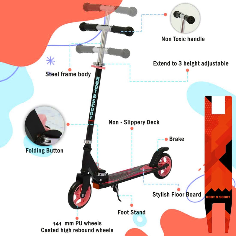 Gaming Hoot and Scoot Tri Scooter with Water Bottle for Kids & Adults 2 Wheels Steel Frame Large Foldable & Height Adjustable Handle Runner Scooter Capacity