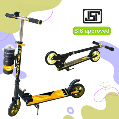 Gaming Hoot and Scoot Tri Scooter with Water Bottle for Kids & Adults 2 Wheels Steel Frame Large Foldable & Height Adjustable Handle Runner Scooter Capacity