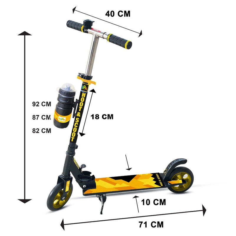 Gaming Hoot and Scoot Tri Scooter with Water Bottle for Kids & Adults 2 Wheels Steel Frame Large Foldable & Height Adjustable Handle Runner Scooter Capacity