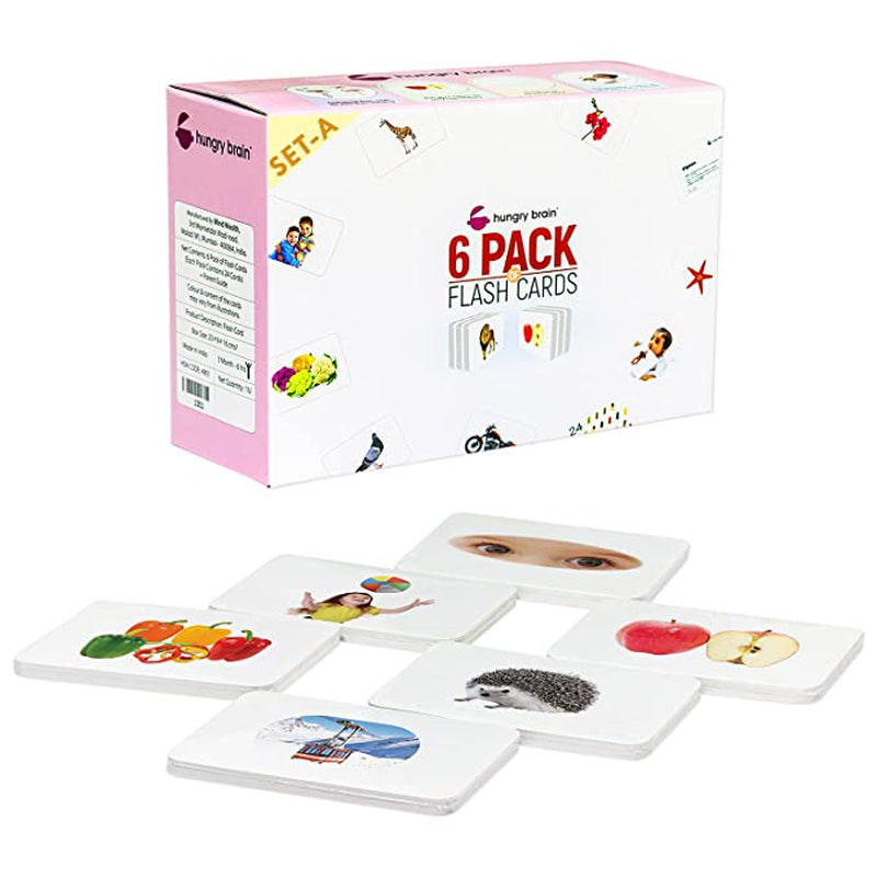 Pack of 6A - Body Parts, Actions, Domestic Animals, Fruits, Vegetables, Transports Flash Cards for Kids