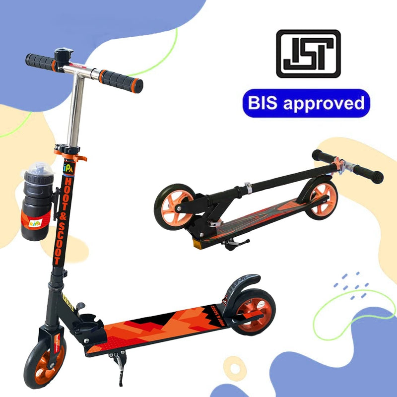 Gaming Hoot and Scoot Tri Scooter with Water Bottle for Kids & Adults 2 Wheels Steel Frame Large Foldable & Height Adjustable Handle Runner Scooter Capacity