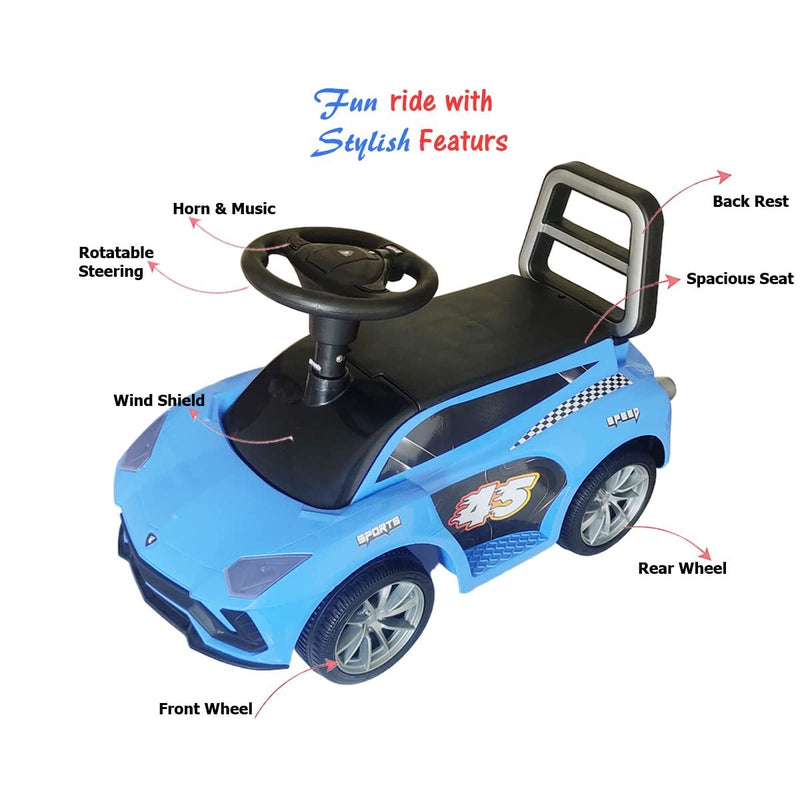 Ride on & Push Car with Horn, Steering, Backrest and Under Seat Storage - Blue