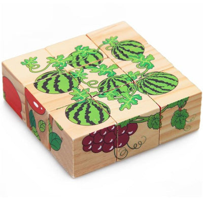 3D 6 Face Animal Block Puzzle 6 in 1 Wooden Cube Jigsaw Toys (Fruits)