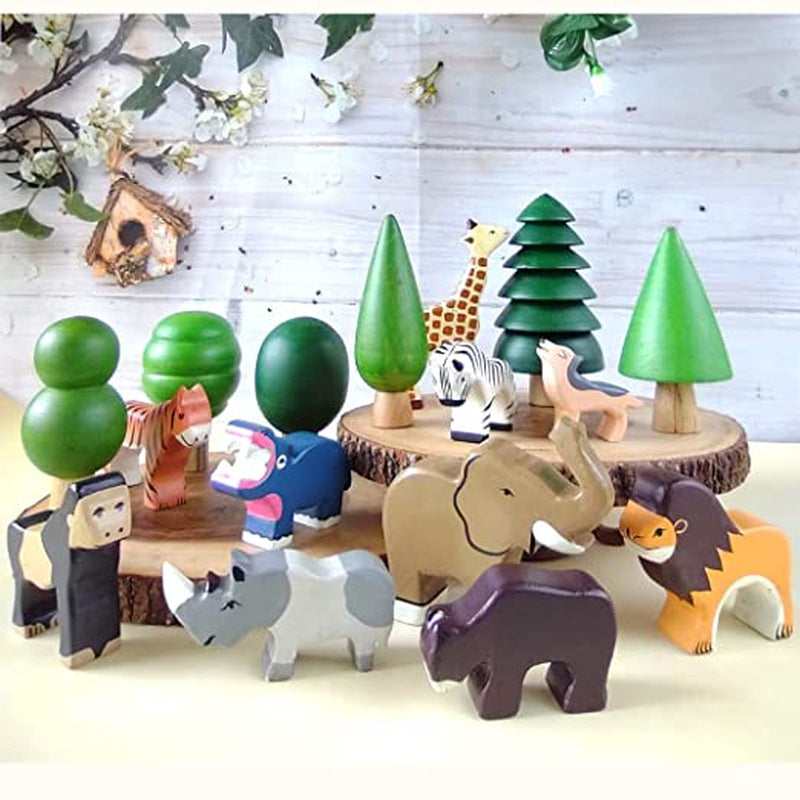 Set of 10 Wooden Wild Animals & 6 Trees (1-4 Years)