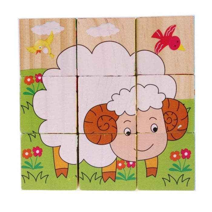 3D 6 Face Farm Animals Wooden Cube Jigsaw Puzzle (1-2 Years)